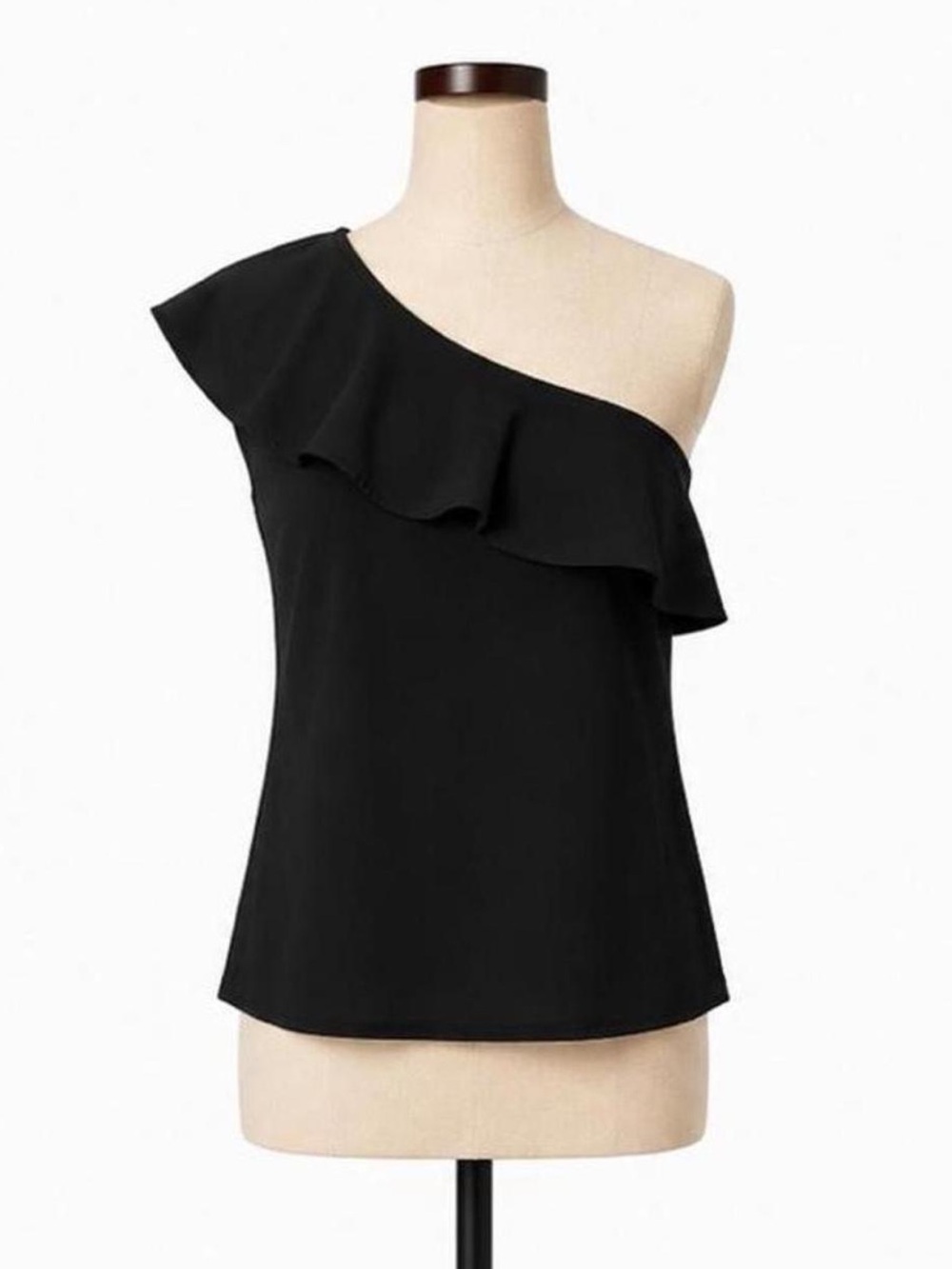 Pleione Black One Shoulder Ruffle Blouse Size M